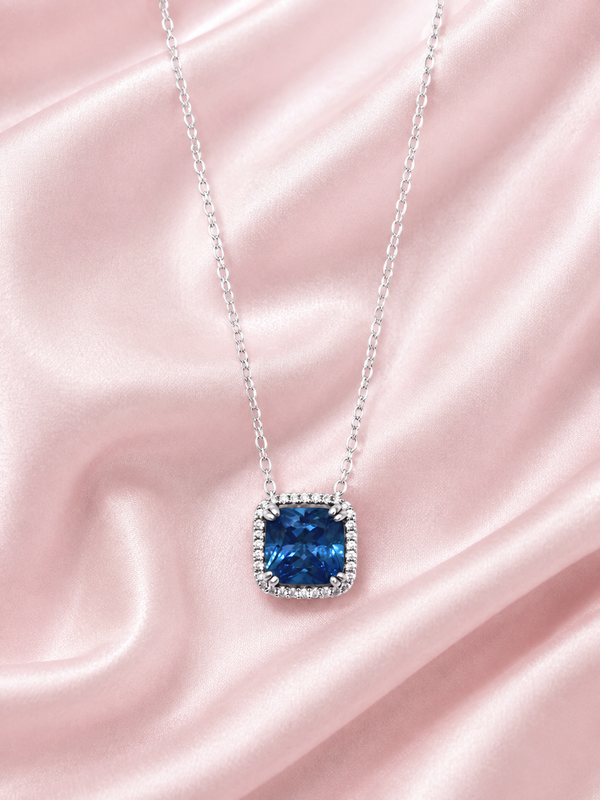 Silver 925 Square Blue Gemstone Pendant Set
