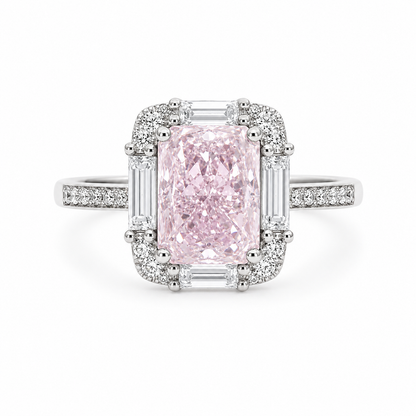 Silver 925 Emerald Cut Pink Diamond Ring