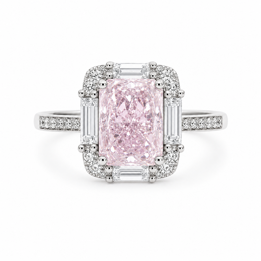 Silver 925 Emerald Cut Pink Diamond Ring