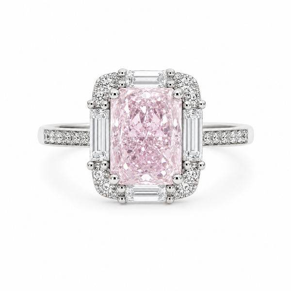 Silver 925 Emerald Cut Pink Diamond Ring
