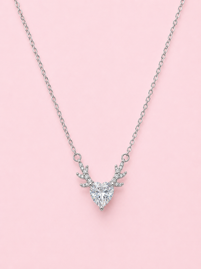 Silver 925 Heart-Shaped Antler Crystal Pendant Set