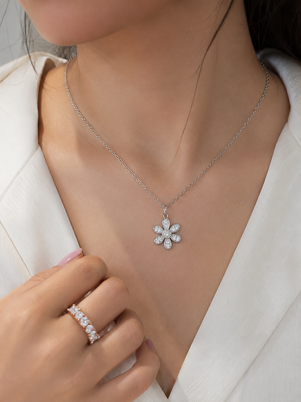 Silver 925 Tone Flower Pendant Set