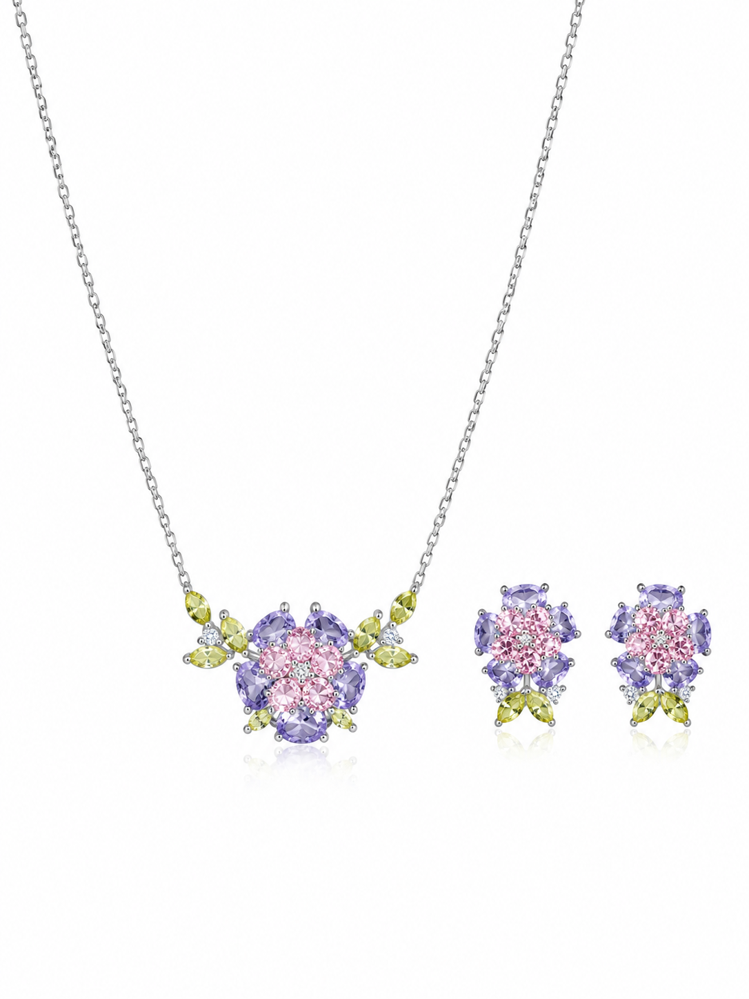 Silver 925 Floral Cluster Chain Necklace
