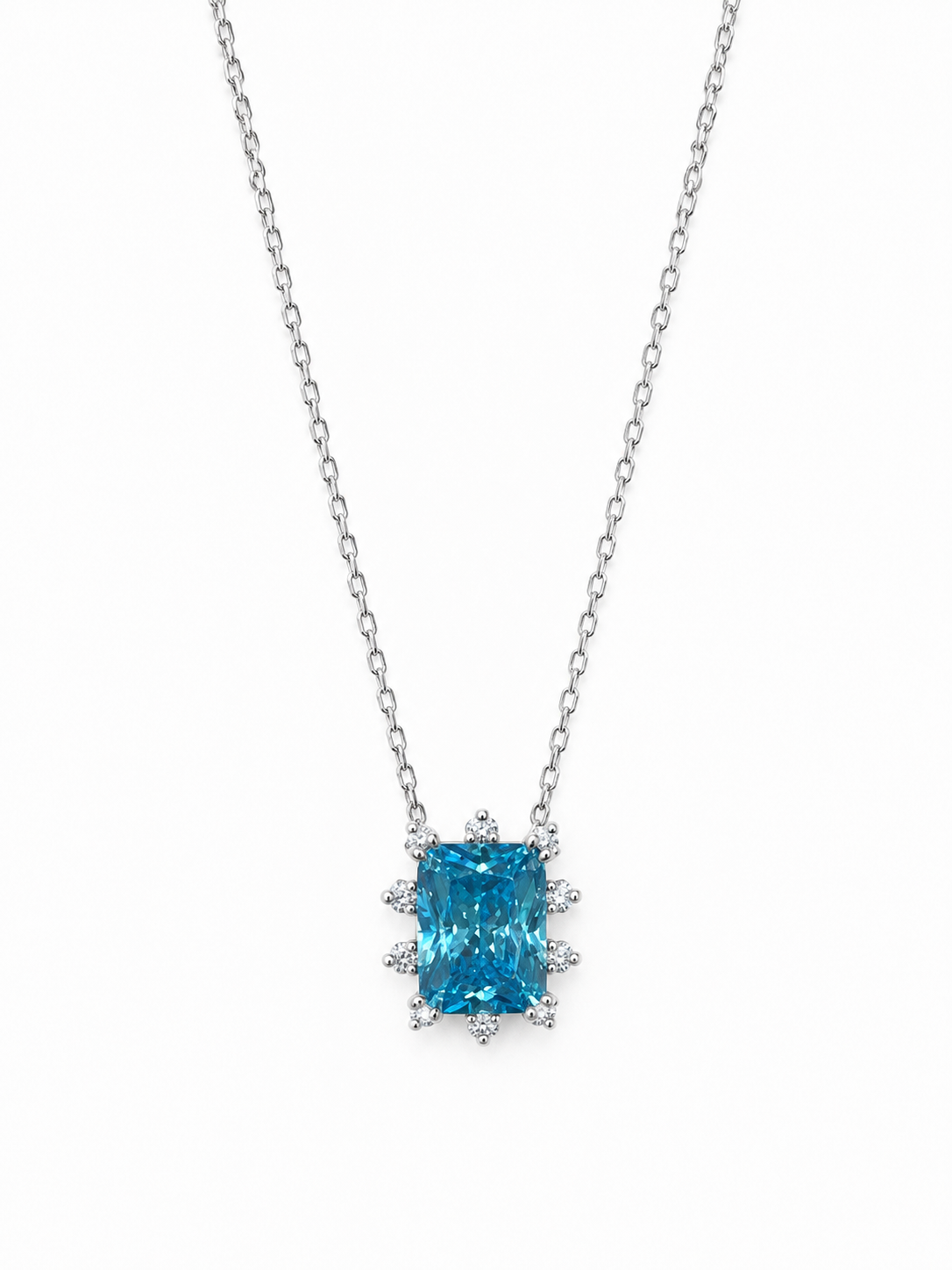 Silver 925 Rectangular Blue Pendant Set