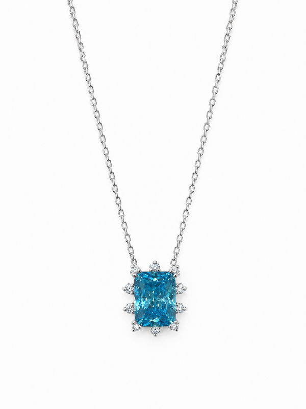 Silver 925 Rectangular Blue Pendant Set