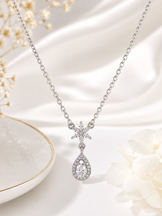 Silver 925 Toned Teardrop Pendant Set