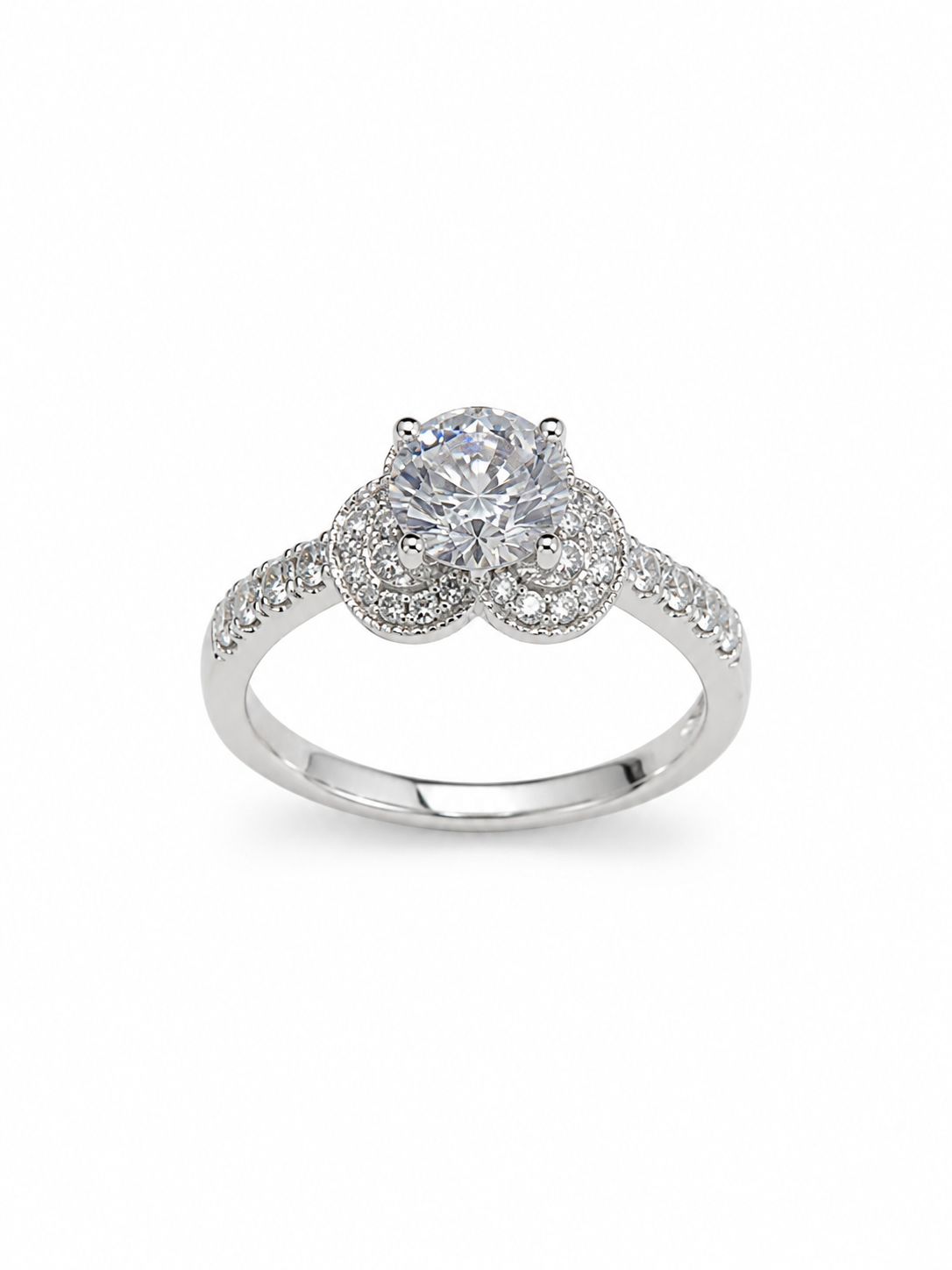 Silver 925 Round-Cut Center Halo Ring