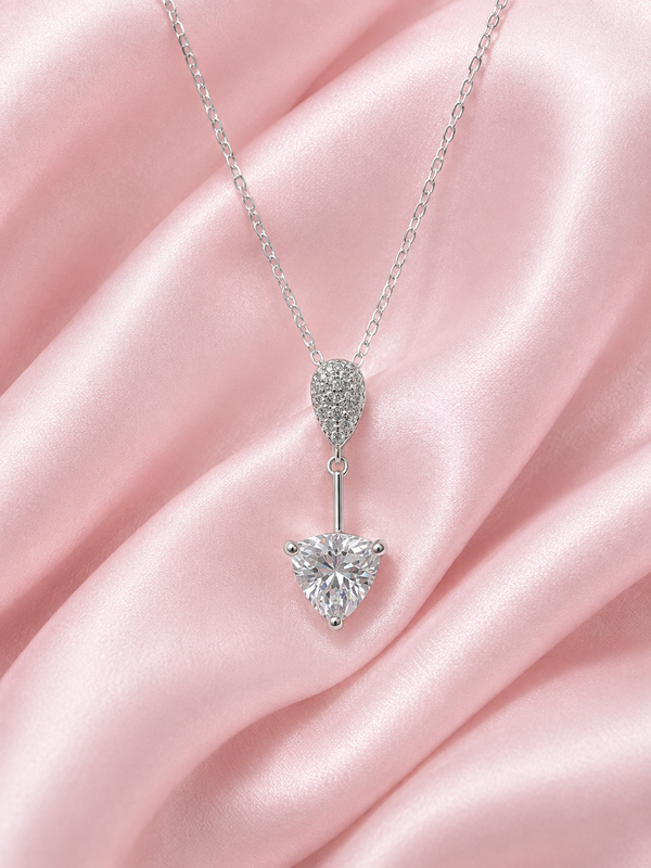 Silver 925 Teardrop-Shaped Pavé Pendant Set