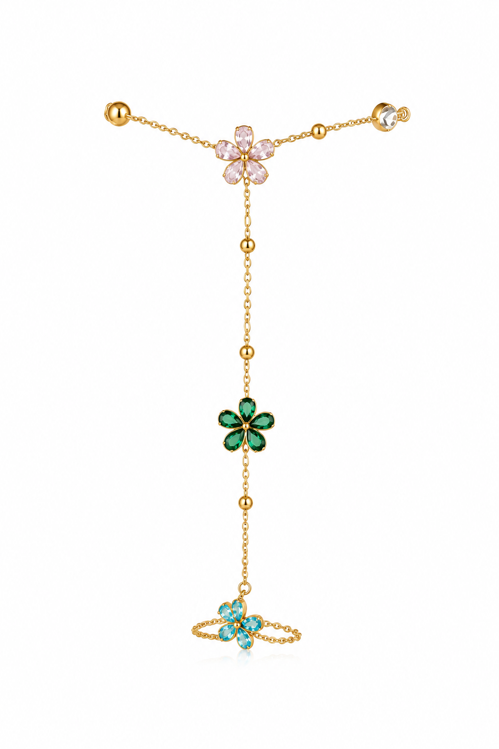 Multi-Color Floral Gold Chain Bracelet