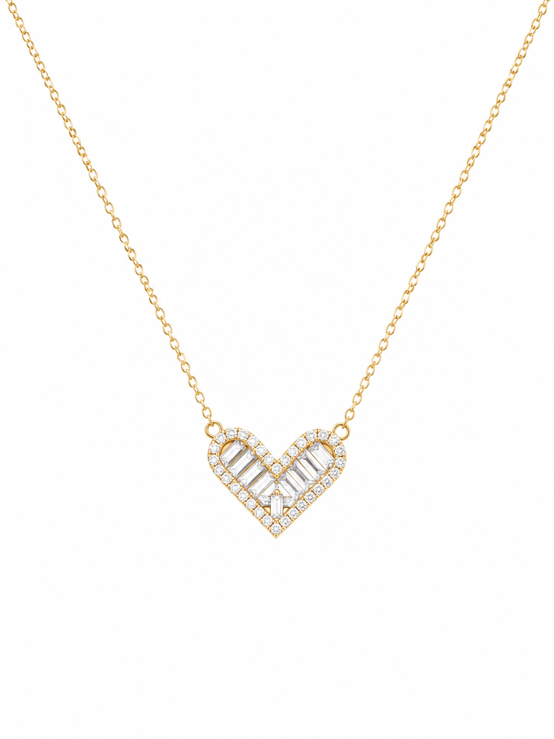 Silver 925 Gold Heart-Shaped Necklace