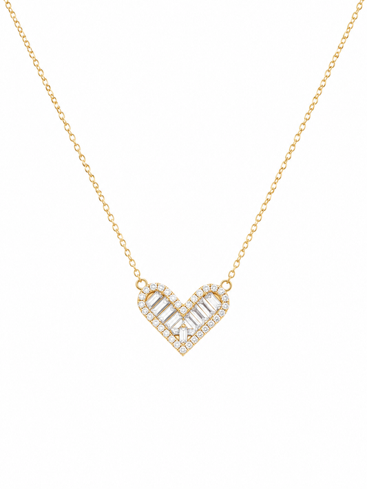 Silver 925 Gold Heart-Shaped Necklace