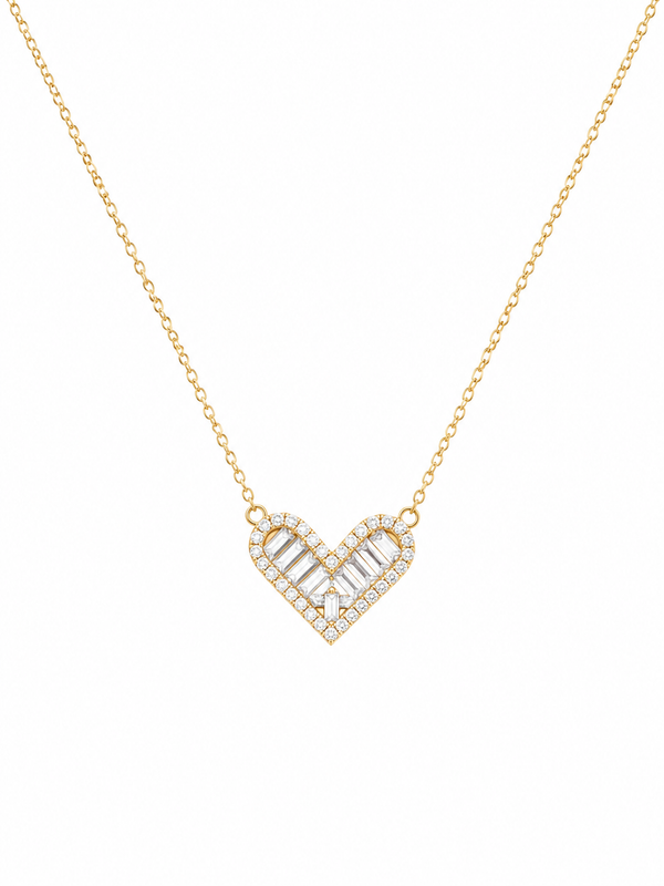 Silver 925 Gold Heart-Shaped Necklace