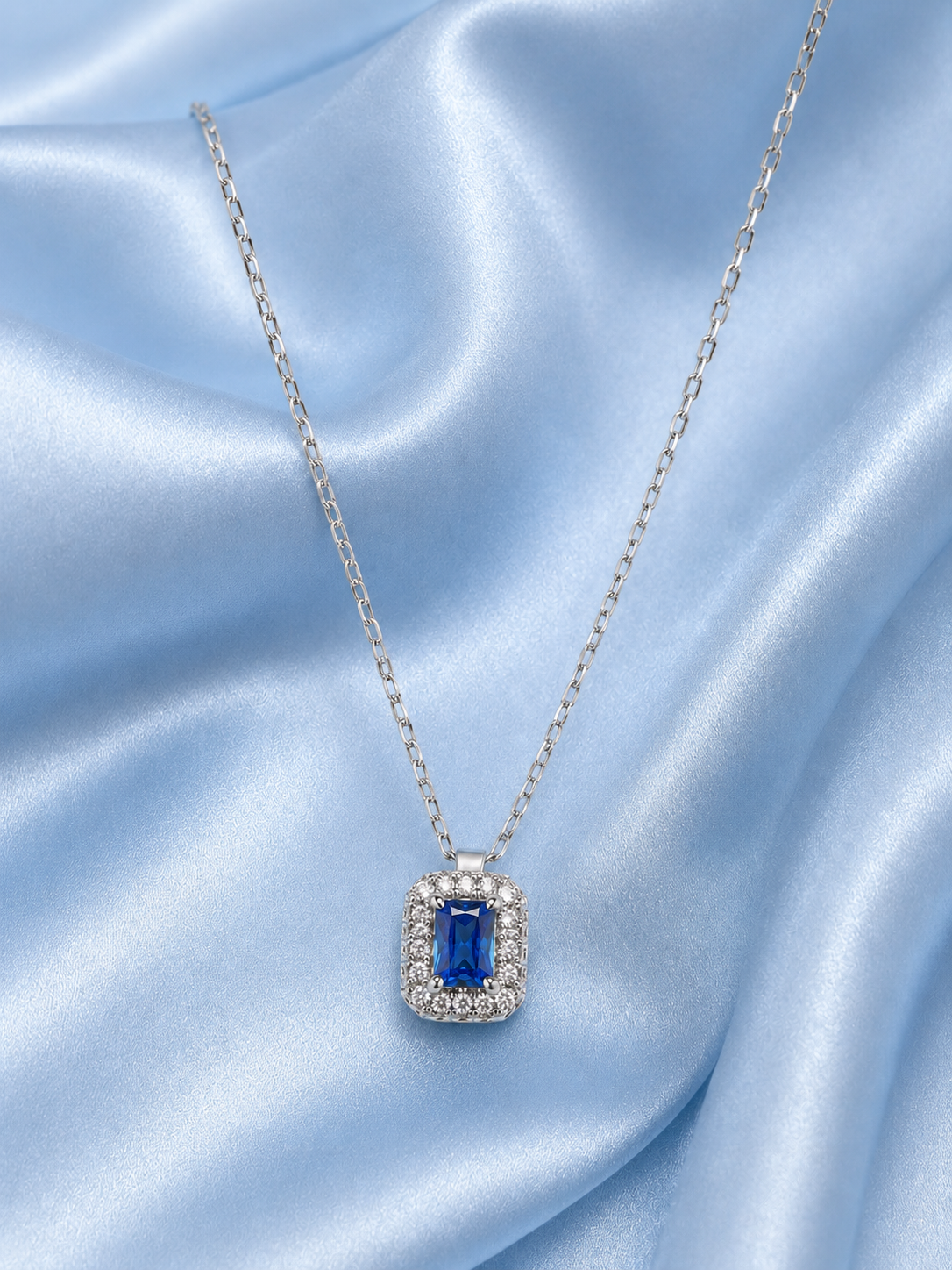 Silver 925 Rectangular Blue Pendant Set