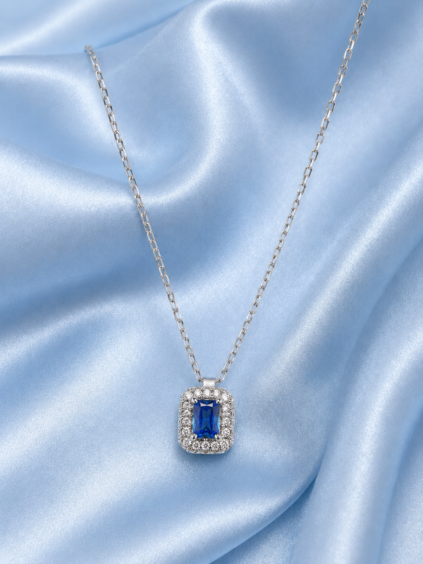 Silver 925 Rectangular Blue Pendant Set