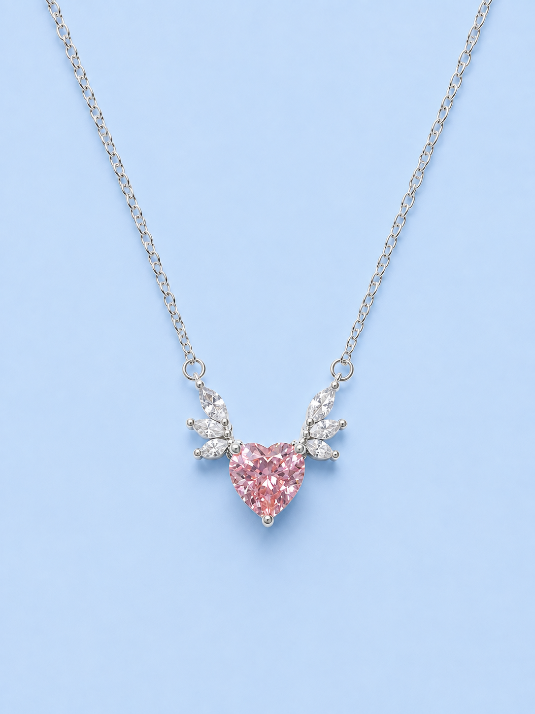 Silver 925 Heart-Shaped Antler Crystal Pendant Set