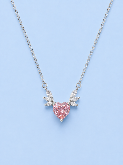 Silver 925 Heart-Shaped Antler Crystal Pendant Set