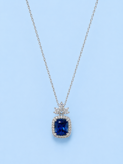 Silver 925 Rectangular Royal Blue Pendant Set