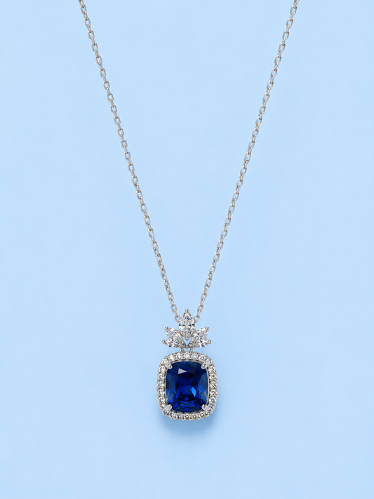 Silver 925 Rectangular Royal Blue Pendant Set