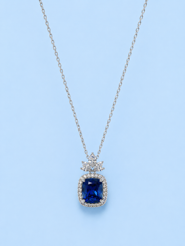 Silver 925 Rectangular Royal Blue Pendant Set