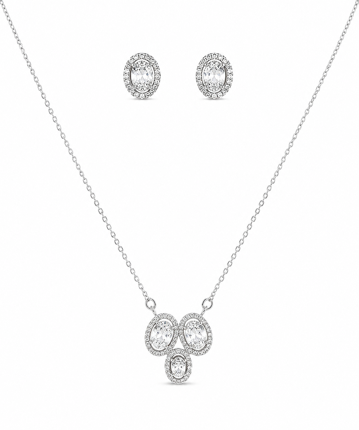 Silver 925 Oval Clusters Pendant Set