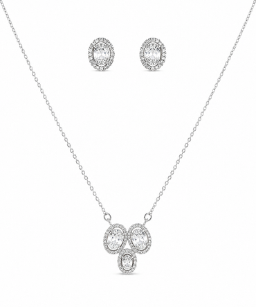 Silver 925 Oval Clusters Pendant Set