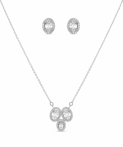 Silver 925 Oval Clusters Pendant Set