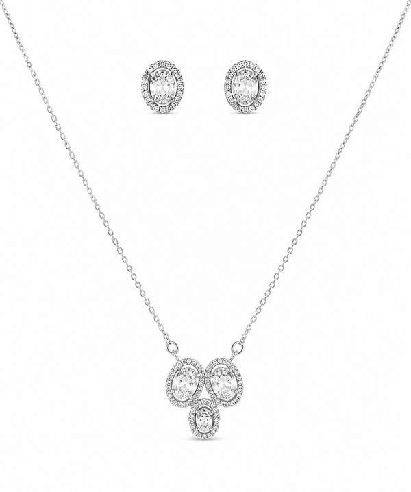 Silver 925 Oval Clusters Pendant Set