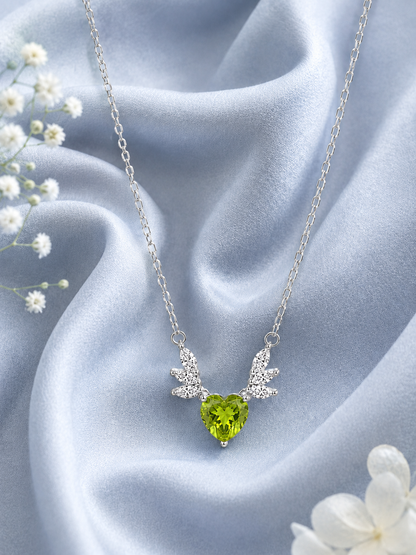 Silver 925 Heart-Shaped Antler Crystal Pendant Set