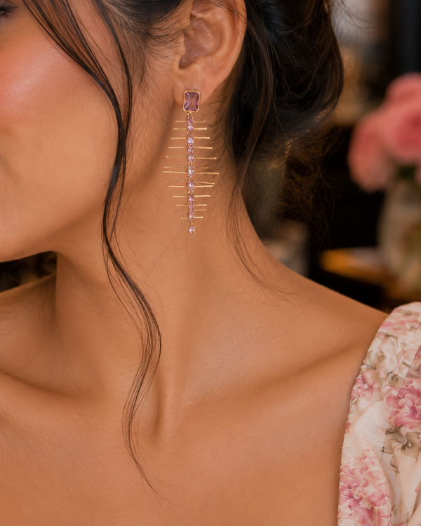 A Pink Gold Geometric Dangle Earrings