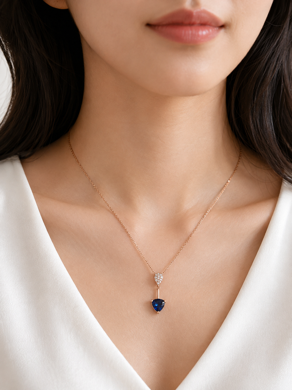 Silver 925 Teardrop Pear Shaped Blue Pendant Set