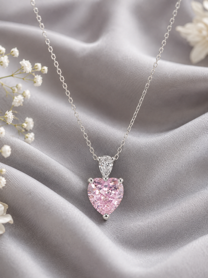 Silver 925 Heart-Shaped Pink Gemstone Pendant set