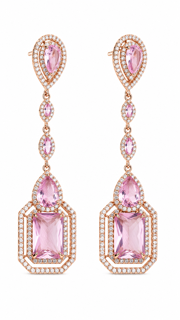 Rose Gold Pink Gemstone Drop Earrings