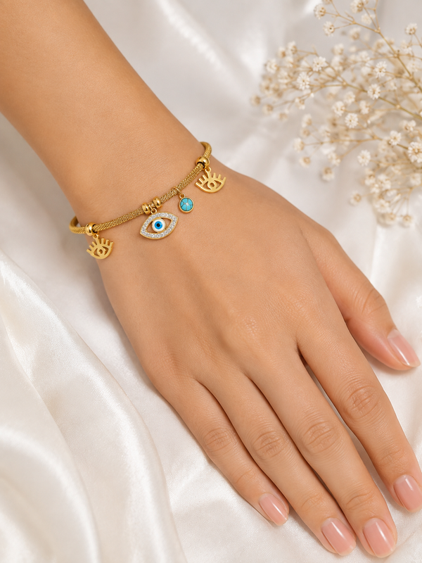 Turquoise Stone Evil Eye Pendant Bracelet