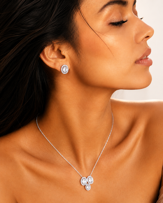 Silver 925 Oval Clusters Pendant Set