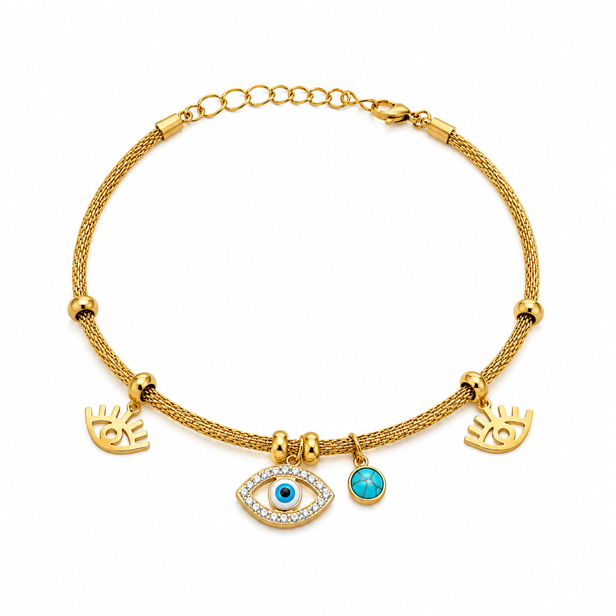 Turquoise Stone Evil Eye Pendant Bracelet
