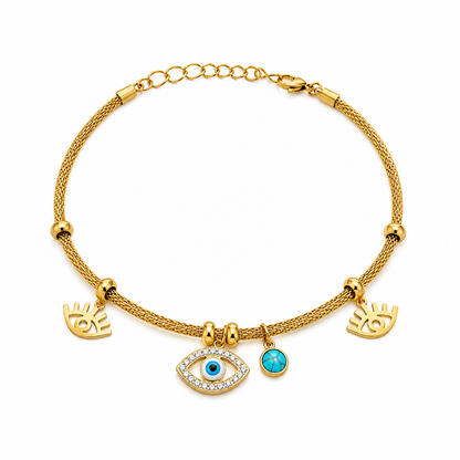 Turquoise Stone Evil Eye Pendant Bracelet