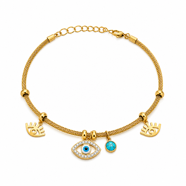 Turquoise Stone Evil Eye Pendant Bracelet