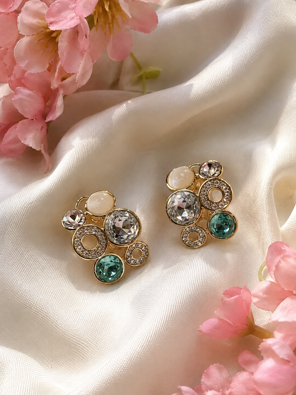 Green Gold -Tone Cluster Earrings