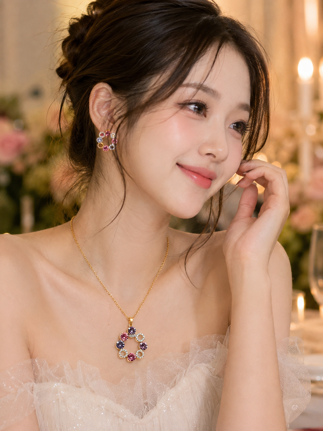 A Gold-Tone Jewelry Set With a Flower-Shaped Pendant