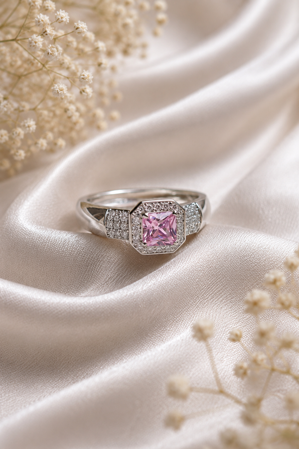 Princess-Cut Pink Gemstone Ring