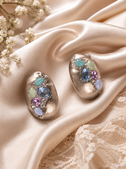 A Multicolor Oval Brooch-Style Earrings