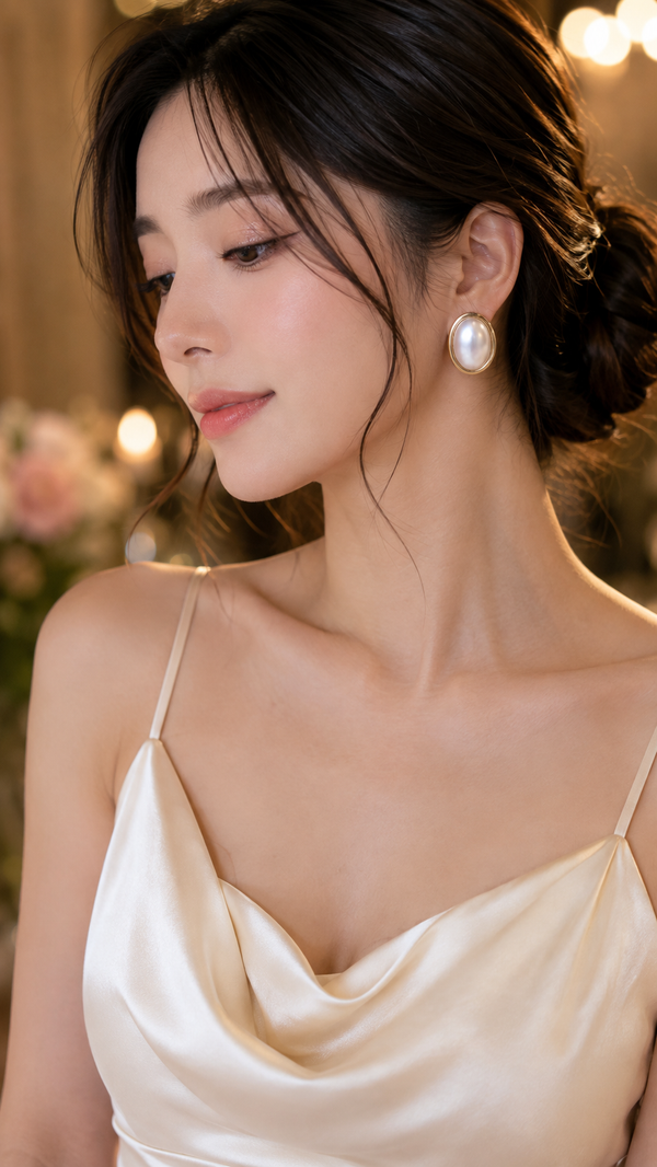 A Gold-Toned Hoop  With White Pearl Earrings