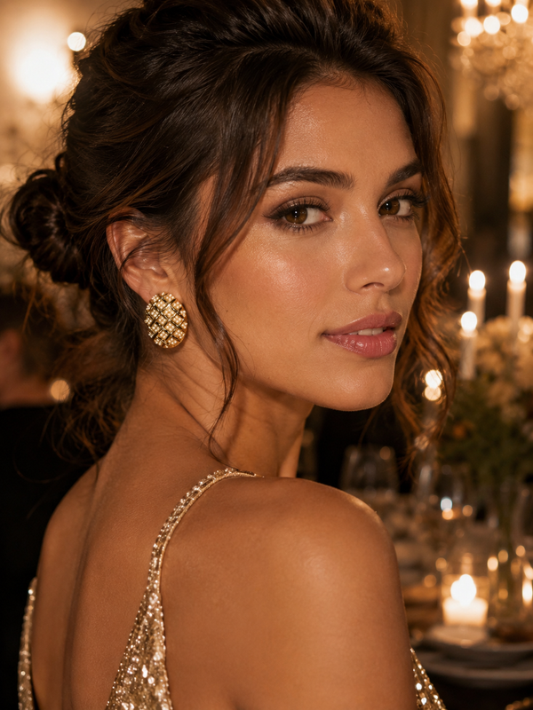 A Round Gold-Toned Brooches Type Earrings
