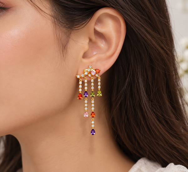Gold Multicolor Gemstone Dangle Earrings