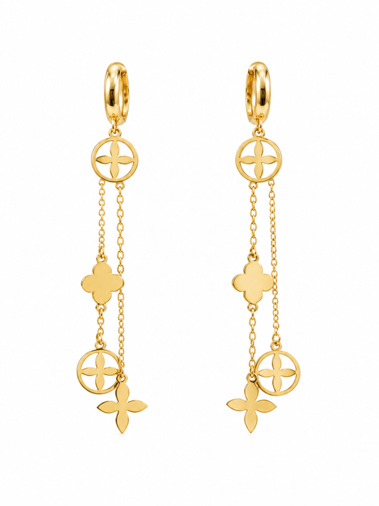 Golden Floral Dangle Earrings