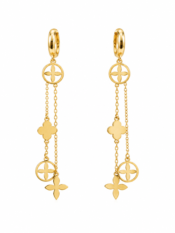Golden Floral Dangle Earrings
