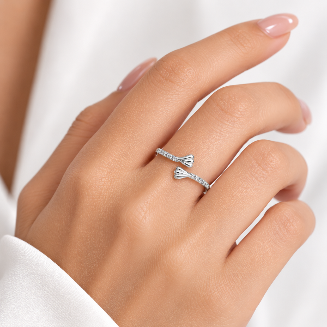 Silver 925 Toned Open Cuff Ring Featuring
