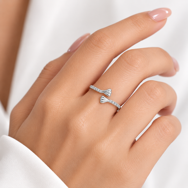 Silver 925 Toned Open Cuff Ring Featuring