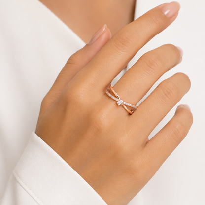 Silver 925 Rose Gold Ring With a Double-band Design