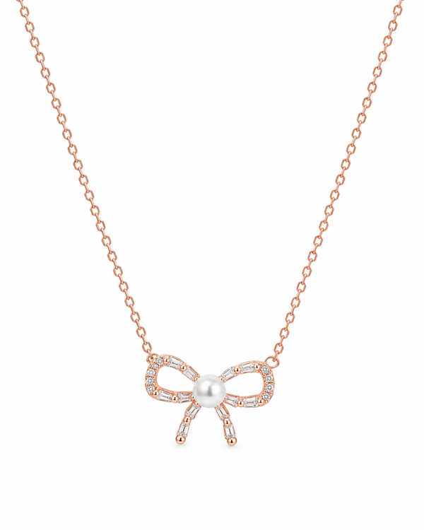 Silver 925 Gold Bow Shaped Necklace